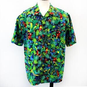 Toucan Dance by Fast Laine tropical Hawaiian button up camp shirt 2X Made in USA